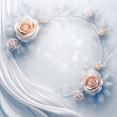 Wall Mural - white blank copy space with frame of flowers and silk