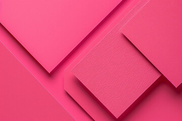 Poster - 
A flat lay of three pink paper sheets arranged at an angle, creating geometric shapes on the solid color background. The sheets have sharp edges and a glossy finish, adding to their elegance.