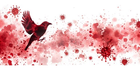 Red water colour bird and virus,  bird flu concept background 