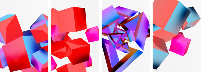 Poster - Flying 3d shapes, cubes and other geometric elements background design for wallpaper, business card, cover, poster, banner, brochure, header, website