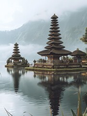 Canvas Print - Pagodas on lake