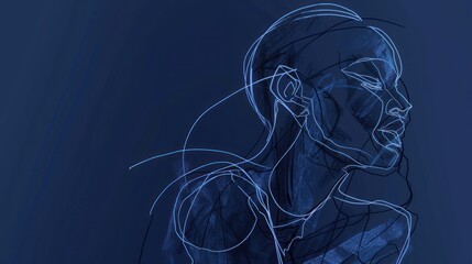 Wall Mural - Abstract neon line art of a woman's face, profile view. Concepts. beauty, art, fashion, technology, AI, digital art