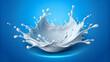 © Alon - Paper cut water or milk splash. 3d vector white paint or yoghurt ripple on blue background in a papercut style, symbolizing creativity and fluidity. Natural drink, beverage, dessert liquid splashing