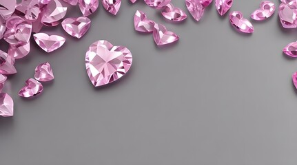 Wall Mural - pink paper with ribbon Pink heart-shaped crystal Valentine's Day symbol sticker isolated on white background..
