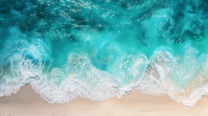 Canvas Print - Mesmerizing Turquoise Ocean and White Sandy Beach in Tropical Vacation Wallpaper with Ample Copy Space for Design or Text