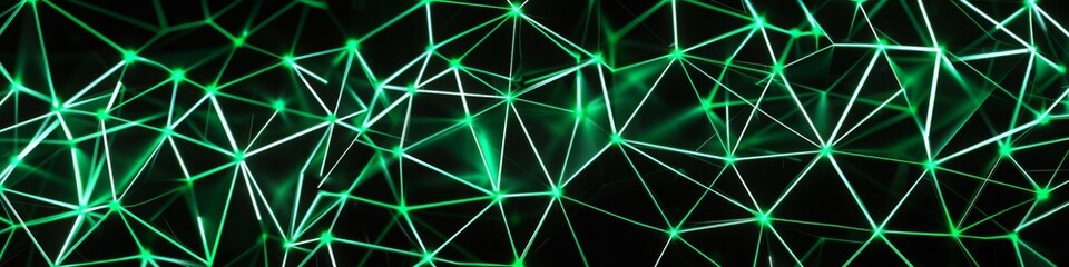 Wall Mural - Triangular grid pattern with glowing green triangles interconnected by thin lines, overlaid on a black and green gradient background