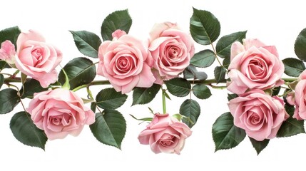 Wall Mural - Beautiful pink roses on a white background. Perfect for wedding invitations, Valentine's Day cards, or any romantic occasion.