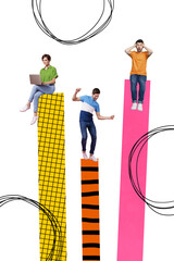 Aufkleber - Collage vertical sketch of professional people working achieving result success isolated on drawing background