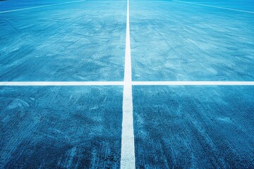 Wall Mural - Minimalist blue tennis court background with white lines.