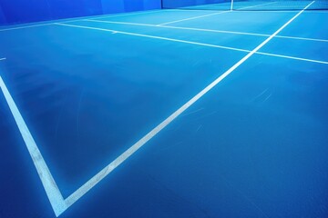 Wall Mural - Minimalist blue tennis court background with white lines.