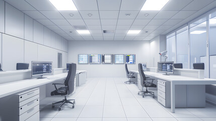 Wall Mural - white and bright security monitoring room with a professional setting