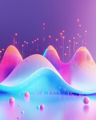 Poster - Vibrant abstract digital landscape with colorful gradient waves and neon light effects, perfect for modern artistic designs and tech themes.