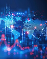 Poster - Abstract digital data visualization with global map and graphs. Perfect for concepts of technology, finance, and global business.