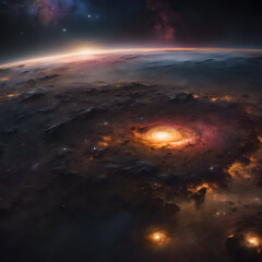 Wall Mural - view from space to a spiral galaxy and stars. universe filled with stars, nebula and galaxy.