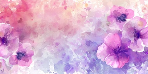 Wall Mural - Abstract watercolor painting of pink and purple flowers with pastel background