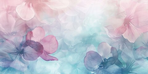 Wall Mural - Pastel floral background with transparent petals and dreamy light effects