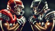 © Paintbrush - Two American football players facing each other, holding footballs, with dramatic lighting.