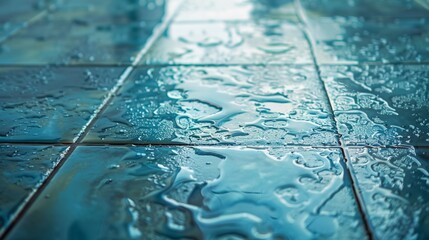 Poster - a close up of a tile floor with water droplets on it