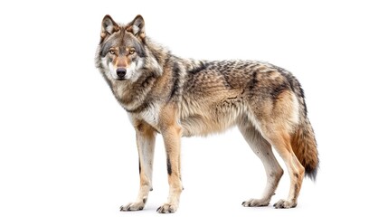  Gray wolf isolated on white background Generative AI