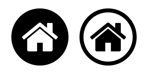 Fototapete - Home icon set in simple and stroke style in black and white color. House symbol. Set of real estate objects and houses black icons isolated on white background. Vector illustration.