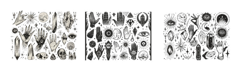 Wall Mural - psychedelic esoteric tattoo design set. symbol for magic tattoos. witchy boho esoteric tattoo design