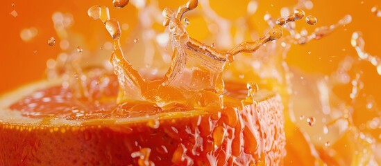 Wall Mural - Vibrant splashes of juice on an orange