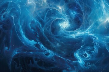 Wall Mural - abstract digital artwork featuring swirling blue fractals and luminescent particles depth and moveme