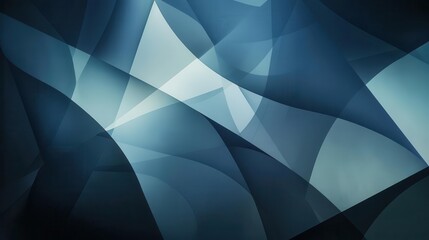 Wall Mural - abstract geometric composition with overlapping translucent shapes in cool tones creating depth and movement on dark background