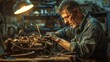 © studio clever - Senior Mechanic Working on Engine in Workshop - Generative AI