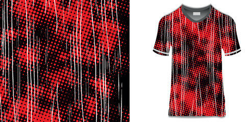 Wall Mural - Title sublimation jersey shirt design vector template background grunge brush halftone red black splash splatter paint steel texture. vector ilustration