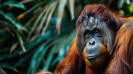 A majestic orangutan perched high in the canopy su generative ai