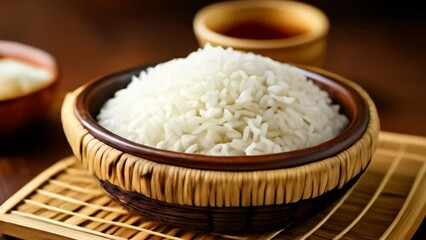 Canvas Print -  Serving a steaming bowl of rice ready to be savored