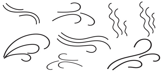 Wall Mural - Set of wave shapes, wave formats, shapes, wave forms of water or wind flows. symbol shapes of wind and water waves flow