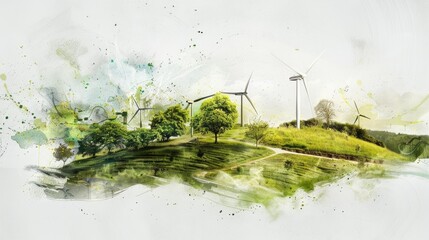 Green Renewable Energy Wind Farm Exposed Graphic Concept of sustainable development with renewable energy