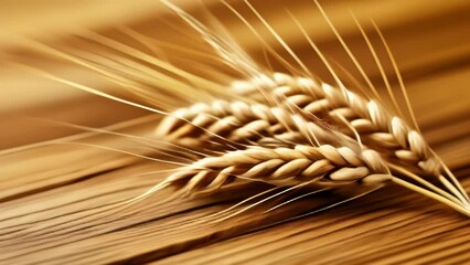 Poster -  Natural beauty in simplicity  Golden wheat on wooden surface