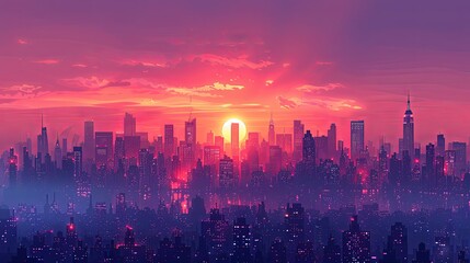 Wall Mural - Cityscape with silhouettes of tall skyscrapers and office buildings. Panoramic landscape of the metropolis. Silhouettes of a modern city. Business district of the city. Vector illustration