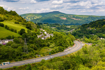 Sticker - CLYDACH, WALES - JUNE 20 2024: Traffic along the A465 