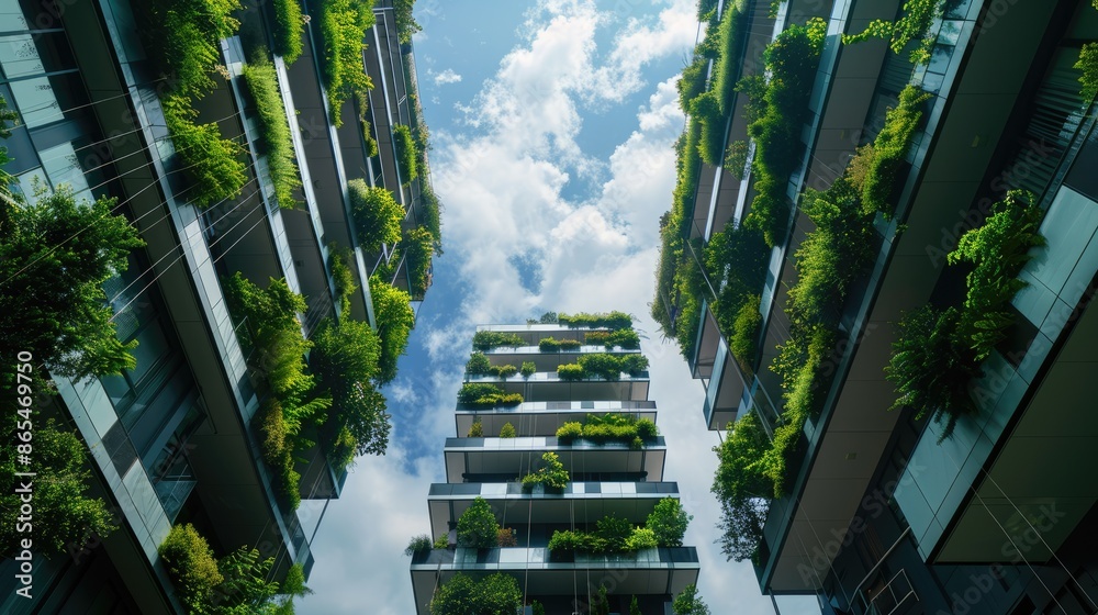 buildings of the city of the future with vertical landscaping, gardens ...