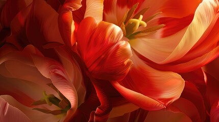 Wall Mural - Tulip blooms and their beautiful petals in a close up floral setting depicting nature