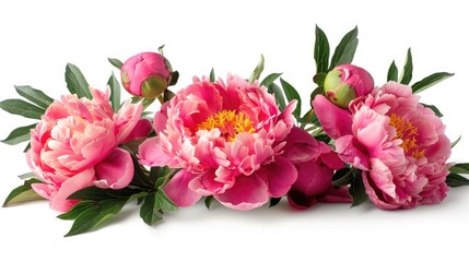 Wall Mural - Peonies flowers arranged on a white isolated background with clipping path Close up view showcasing nature