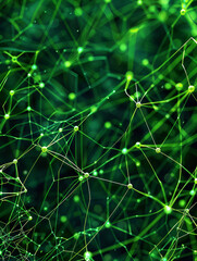 Wall Mural - Abstract Green Network with Glowing Points - Abstract background with a green network of lines and glowing points, suggesting connection and digital space.