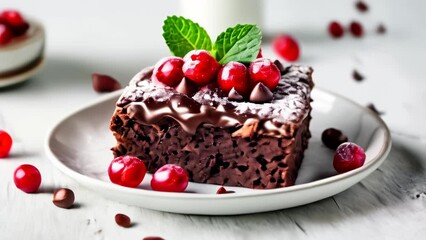 Wall Mural -  Deliciously indulgent chocolate cake with a hint of freshness