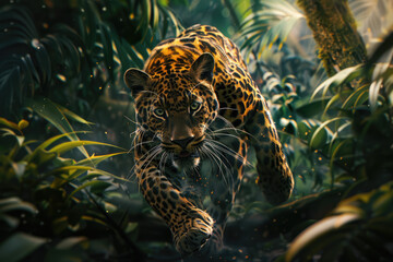 Sticker - Leopard running through the rainforest