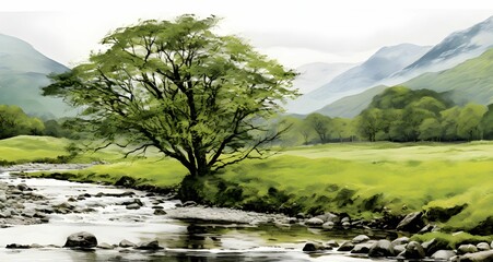 Wall Mural - A picturesque landscape featuring a serene river