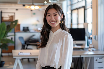 Canvas Print - portrait of a gen z Asian woman, an IT worker