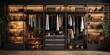 © AkimD - AI Generated. AI Generative. Modern elegant expensive design indoor architecture wardrobe in dark brown wood colors. House background living room. Graphic Art