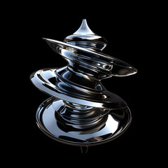 Aufkleber - hyperfuturism abstract 3d conical spring, liquid matte metal, chrome, octane render isolated black background design layout