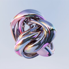 Aufkleber - 3D rendering of an abstract metal sculpture in the form of a sphere, with a violet purple background design concept