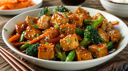 Wall Mural - A nourishing and filling vegetable and tofu stirfry tossed in a homemade teriyaki sauce made with avocado oil.