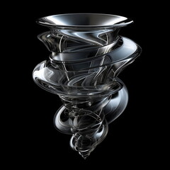 Aufkleber - hyperfuturism abstract 3d conical spring, liquid matte metal, chrome, octane render isolated black background design layout